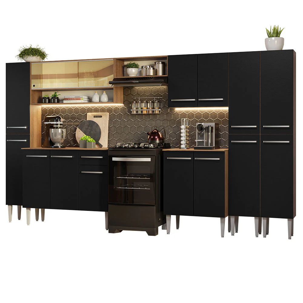 Armário de Cozinha Completa 325cm Rustic/Preto Emilly Madesa 05 - Image 2