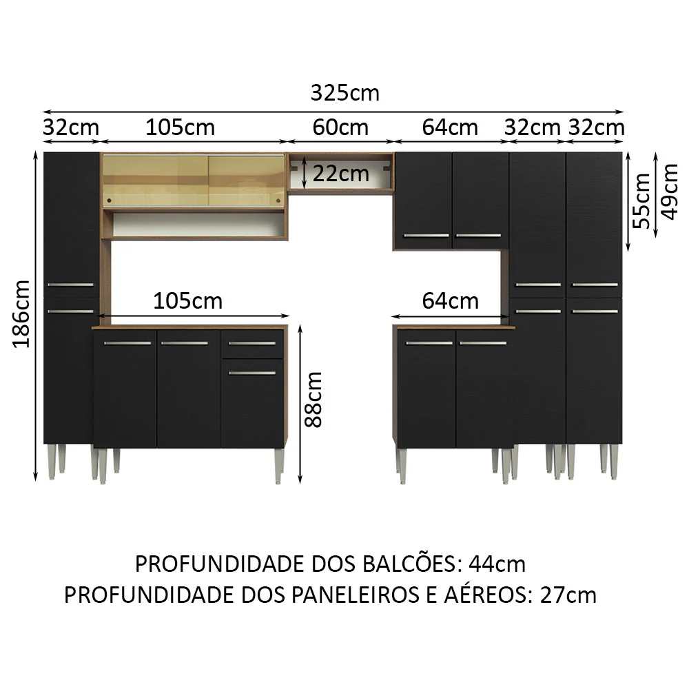 Armário de Cozinha Completa 325cm Rustic/Preto Emilly Madesa 05 - Image 3
