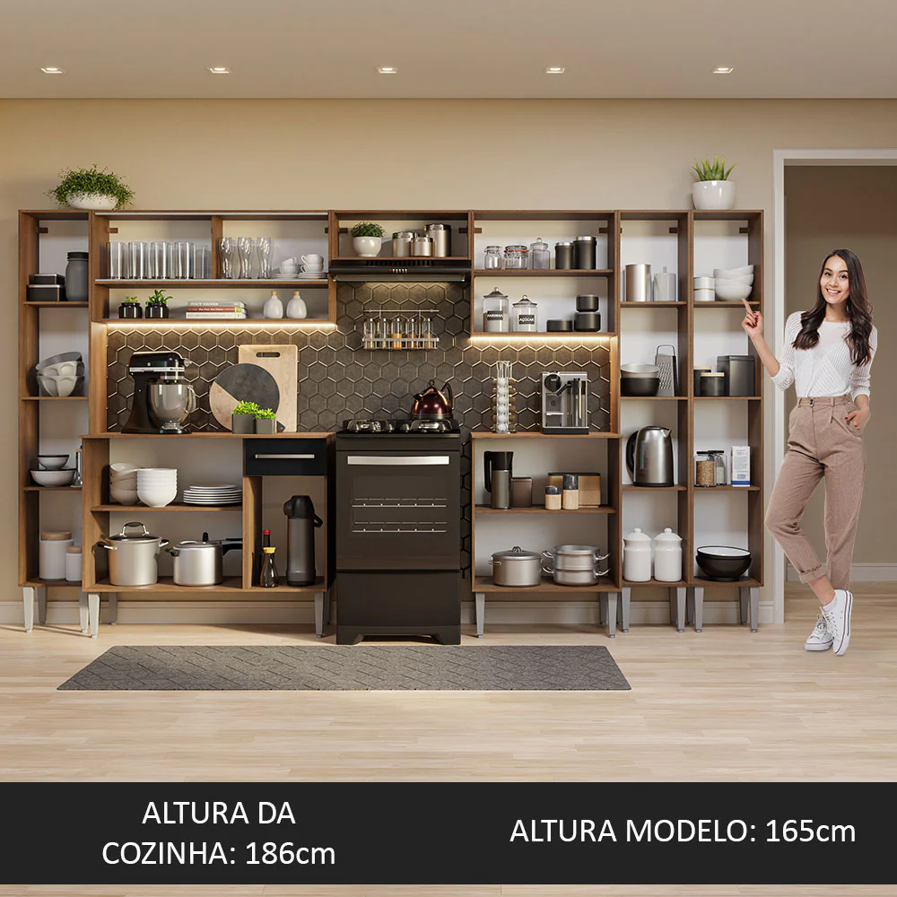Armário de Cozinha Completa 325cm Rustic/Preto Emilly Madesa 05 - Image 5