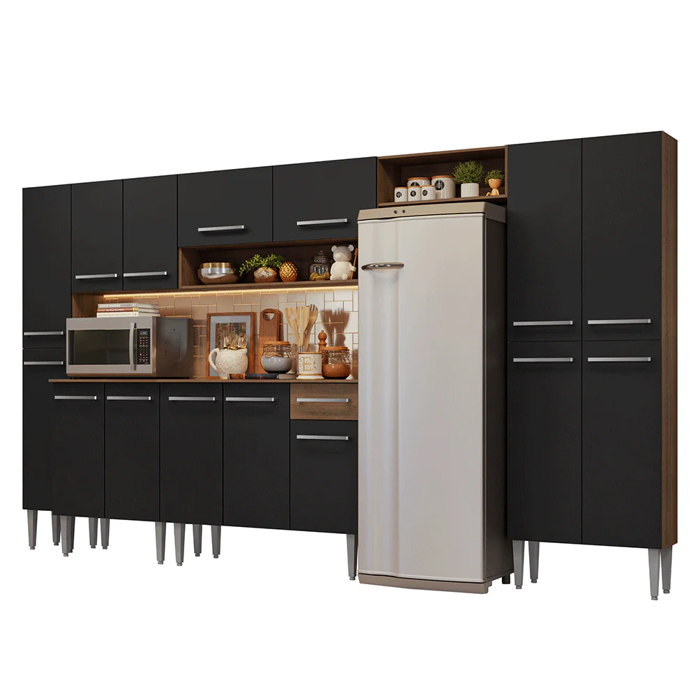Armário de Cozinha Completa 325cm Rustic/Preto Emilly Madesa 07 - Image 2