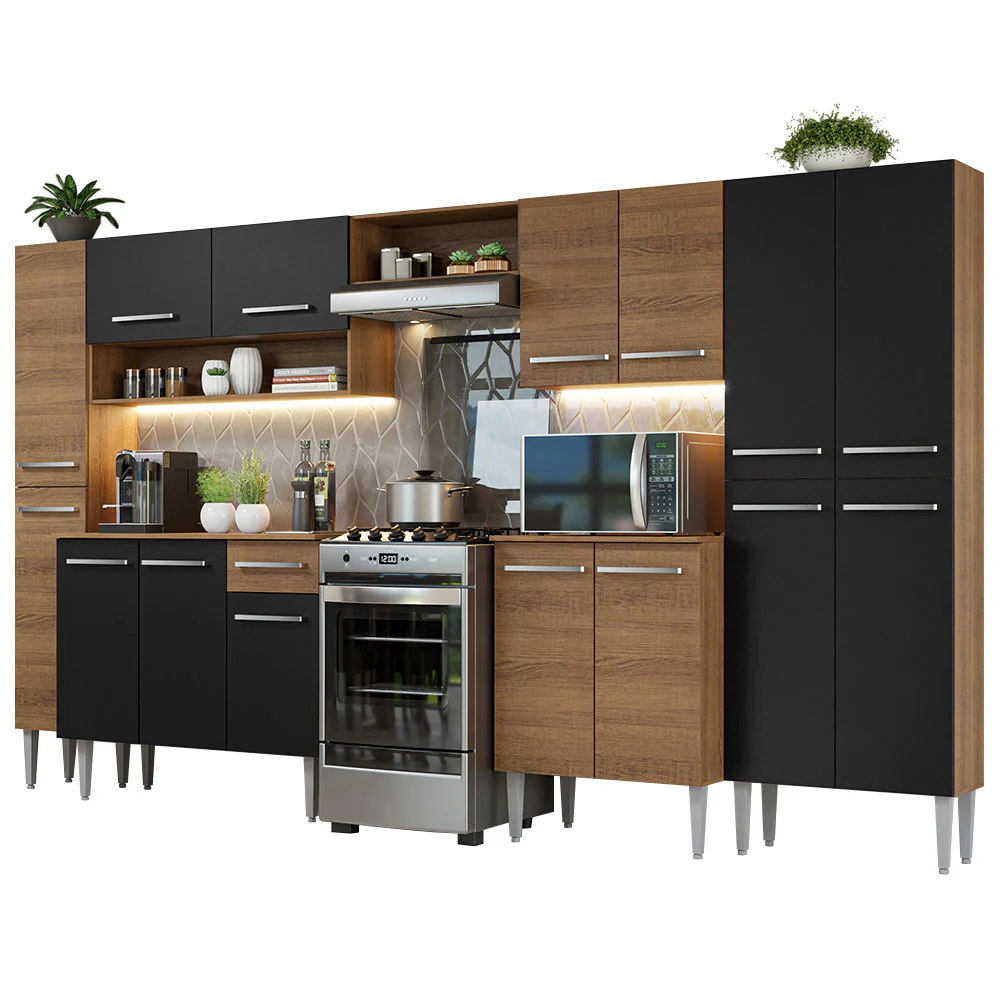 Armário de Cozinha Completa 325cm Rustic/Preto/Rustic Emilly Madesa 02 - Image 2