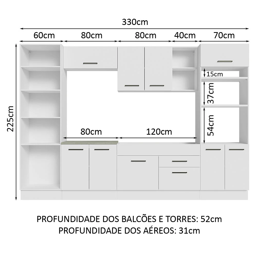 Armário de Cozinha Completa 330cm Branco Agata Madesa 02 - Image 3