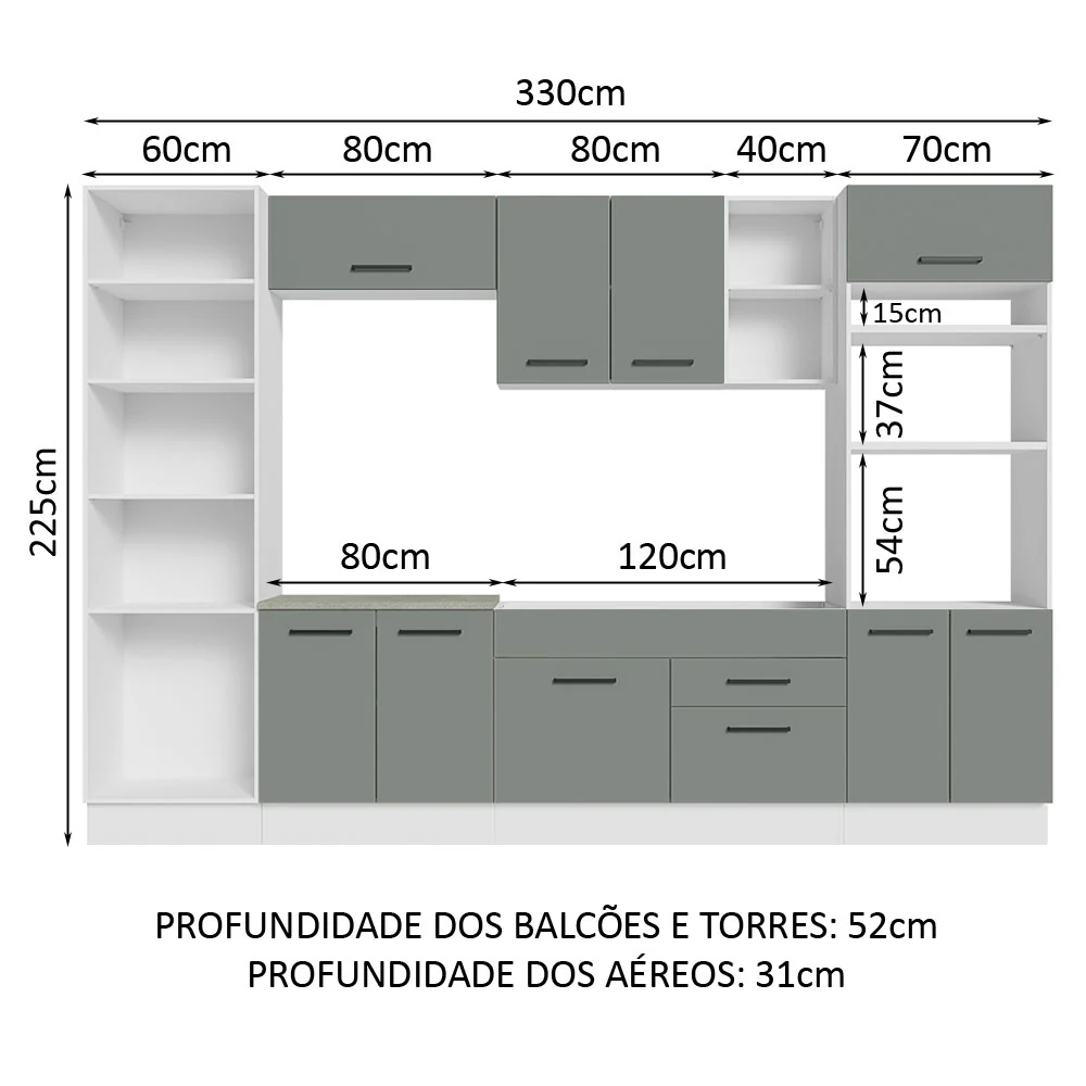 Armário de Cozinha Completa 330cm Branco/Cinza Agata Madesa 02 - Image 3