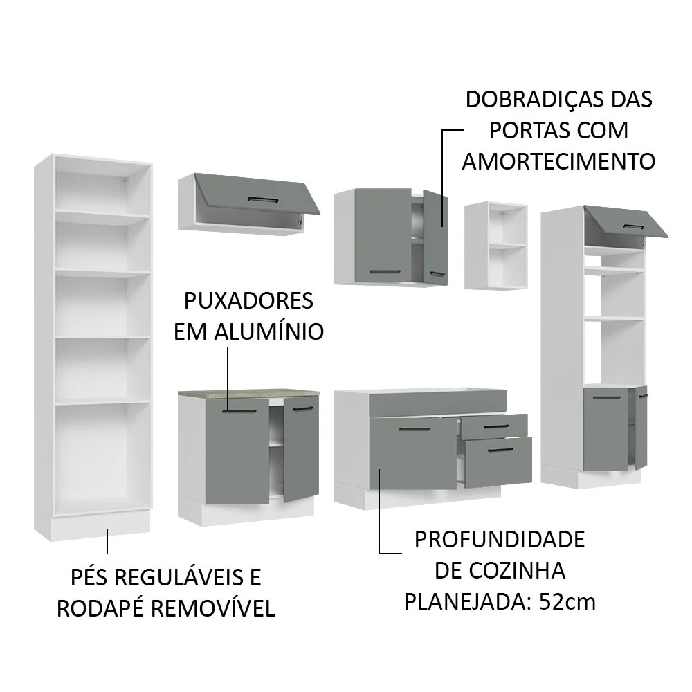 Armário de Cozinha Completa 330cm Branco/Cinza Agata Madesa 02 - Image 4