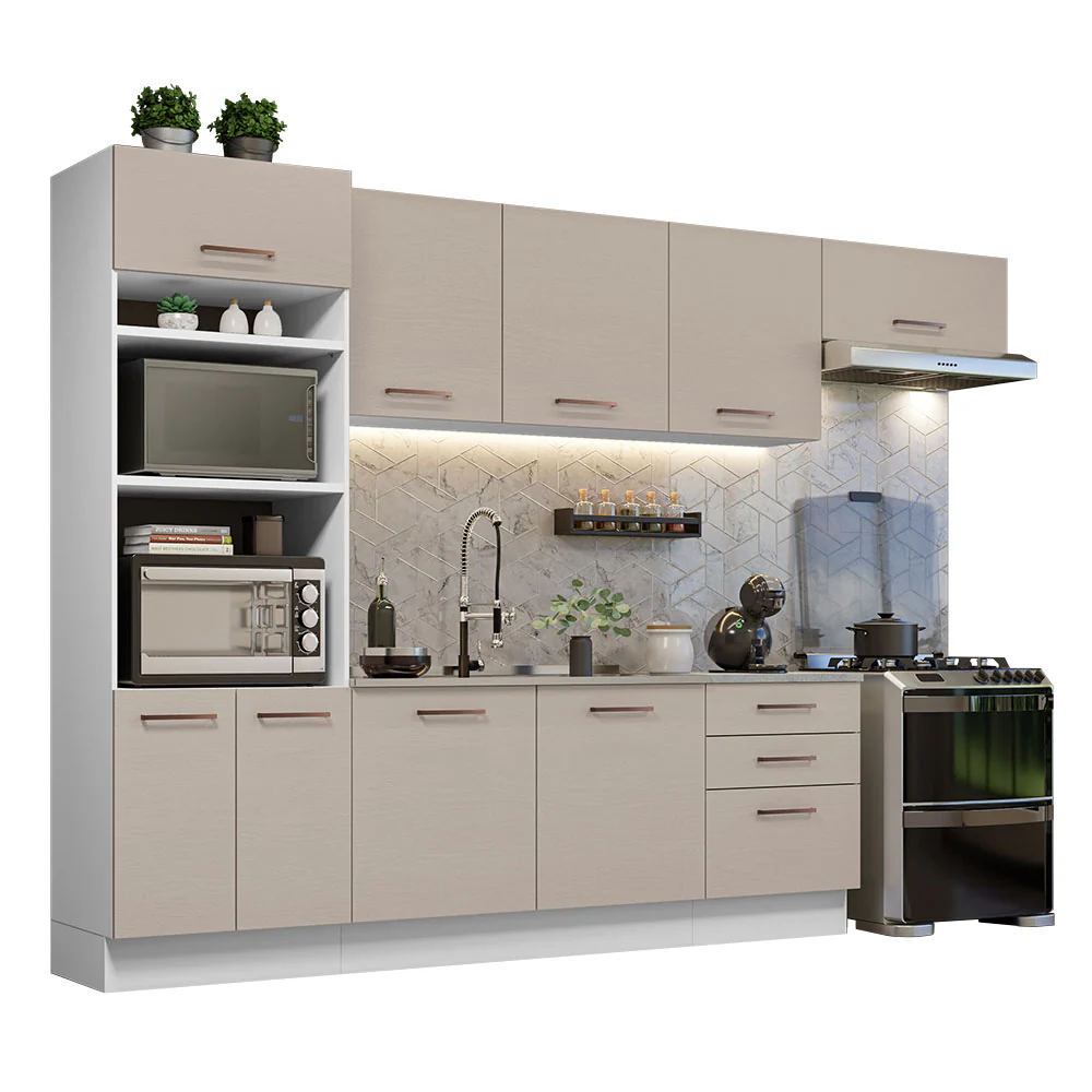Armário de Cozinha Completa 330cm Branco/Crema Agata Madesa 01 - Image 2