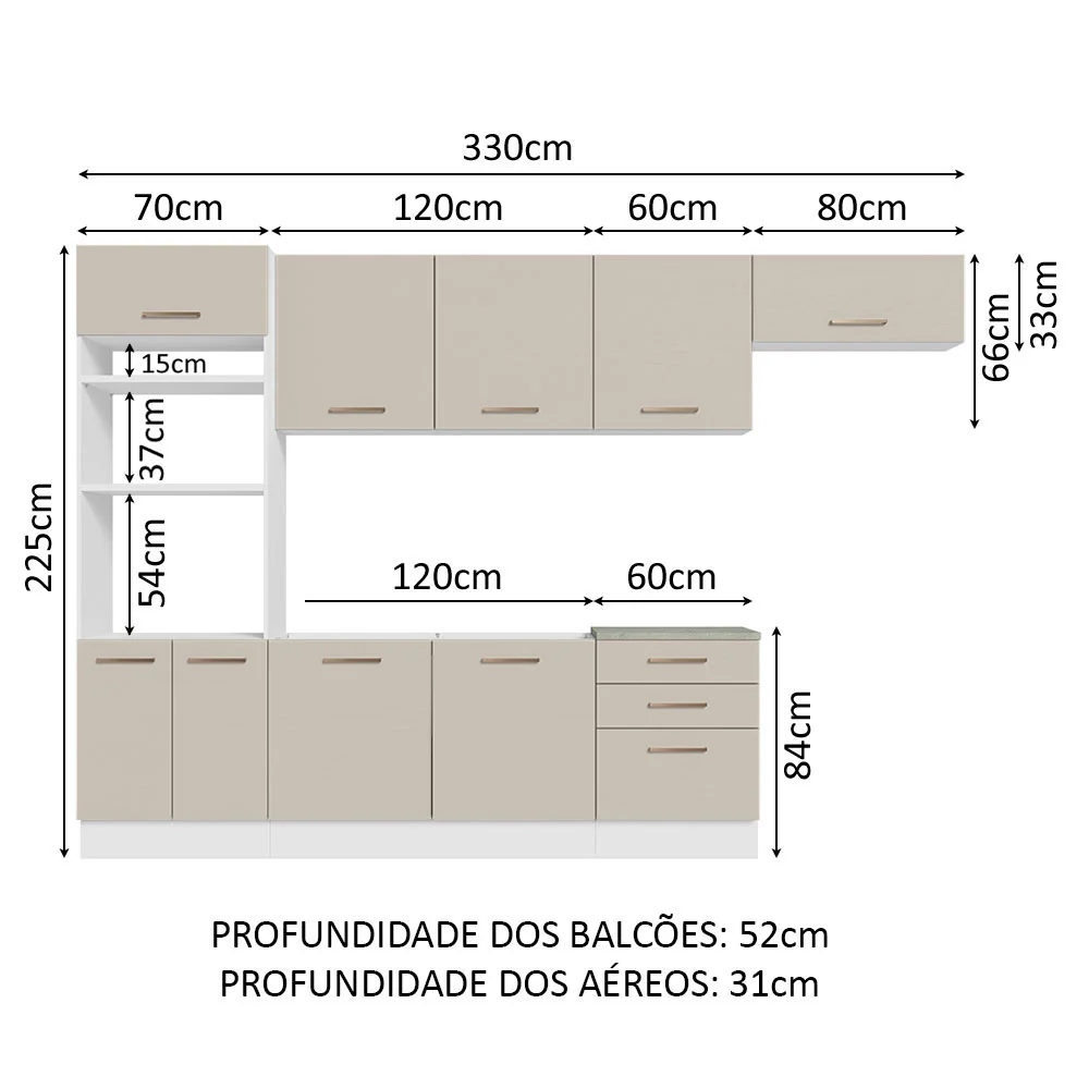Armário de Cozinha Completa 330cm Branco/Crema Agata Madesa 01 - Image 3