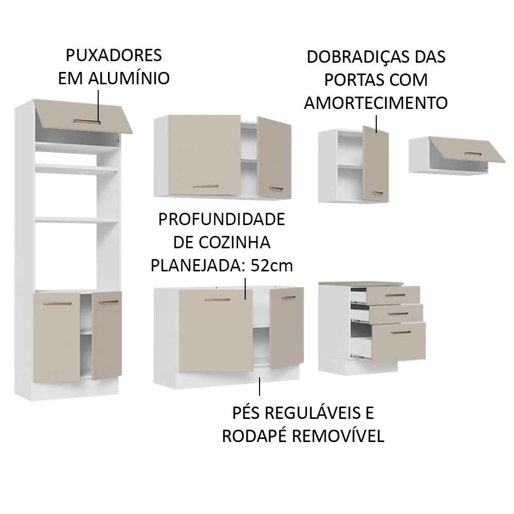 Armário de Cozinha Completa 330cm Branco/Crema Agata Madesa 01 - Image 4