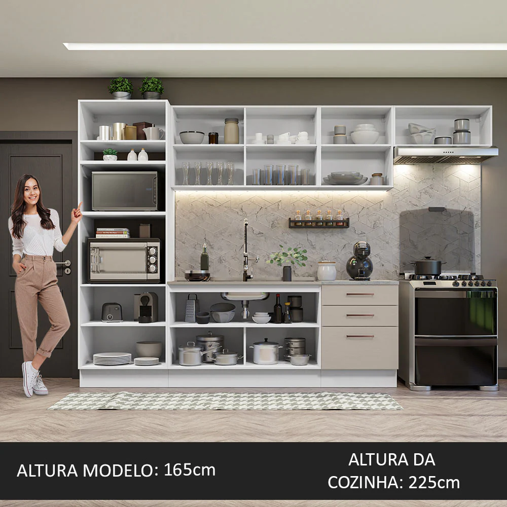 Armário de Cozinha Completa 330cm Branco/Crema Agata Madesa 01 - Image 5