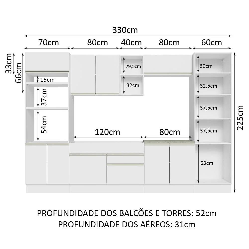 Armário de Cozinha Completa 330cm Branco Glamy Madesa 03 - Image 3