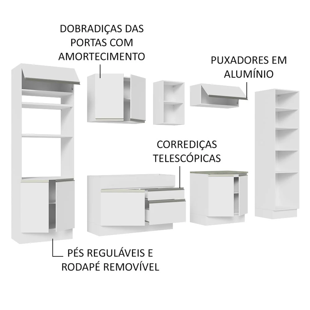 Armário de Cozinha Completa 330cm Branco Glamy Madesa 03 - Image 4