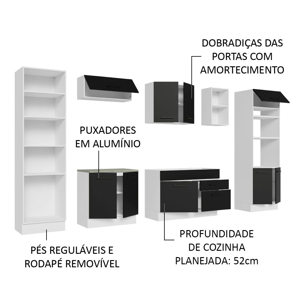 Armário de Cozinha Completa 330cm Branco/Preto Agata Madesa 02 - Image 4
