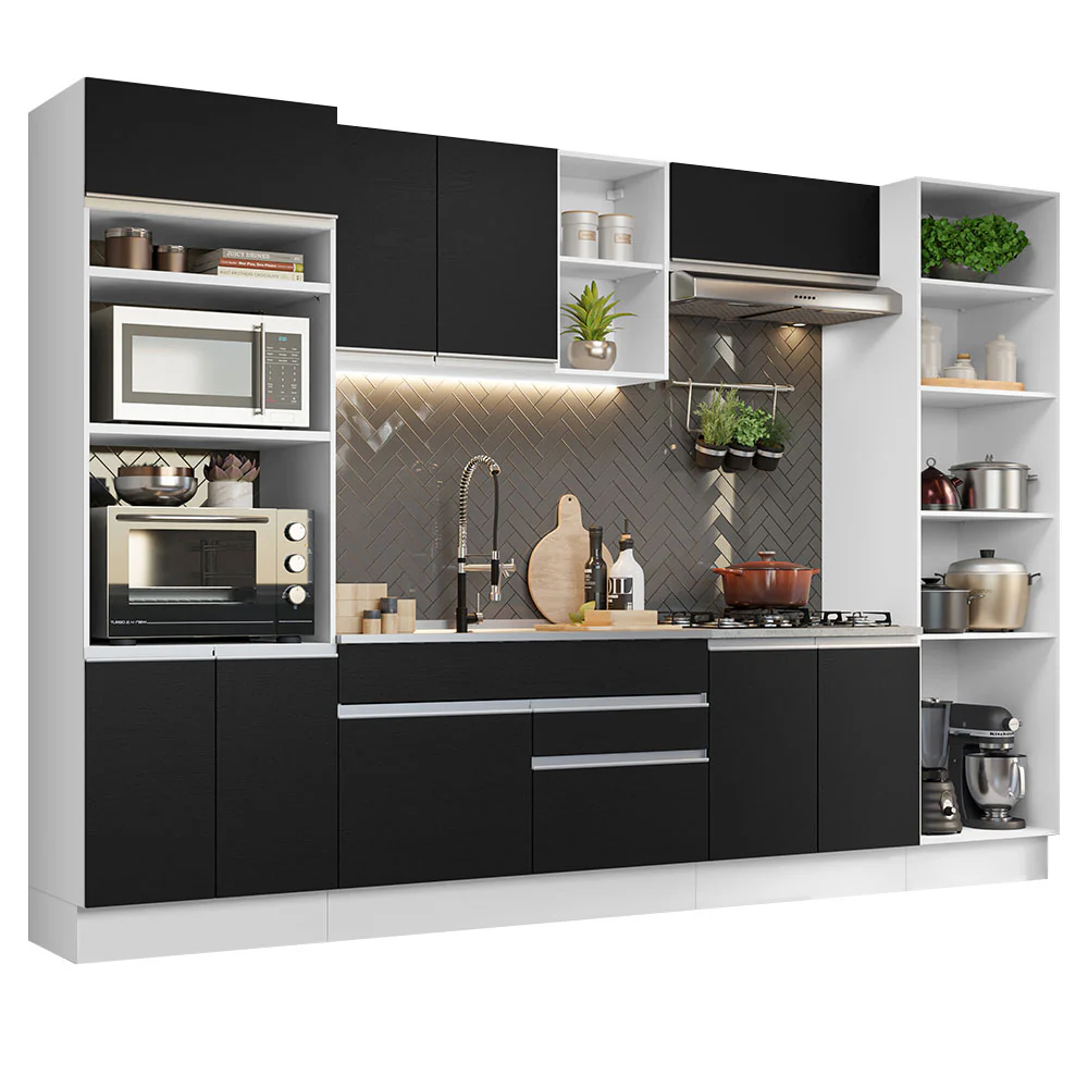 Armário de Cozinha Completa 330cm Branco/Preto Glamy Madesa 03 - Image 2