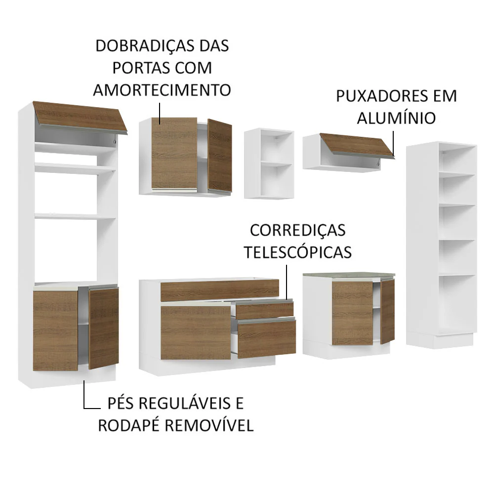 Armário de Cozinha Completa 330cm Branco/Rustic Glamy Madesa 03 - Image 4