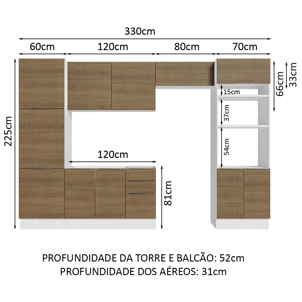 Armário de Cozinha Completa 330cm Branco/Rustic Stella Madesa 02 - Image 3