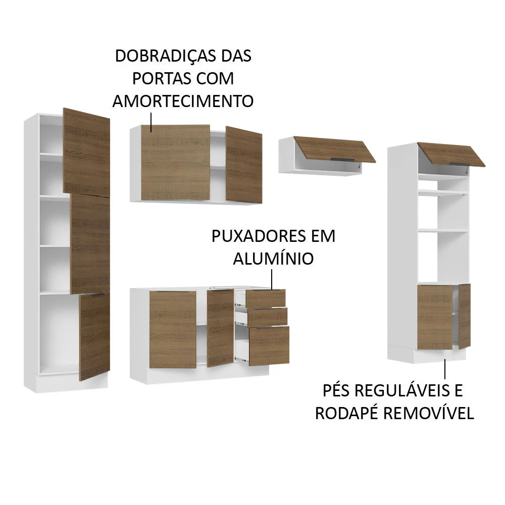 Armário de Cozinha Completa 330cm Branco/Rustic Stella Madesa 02 - Image 4