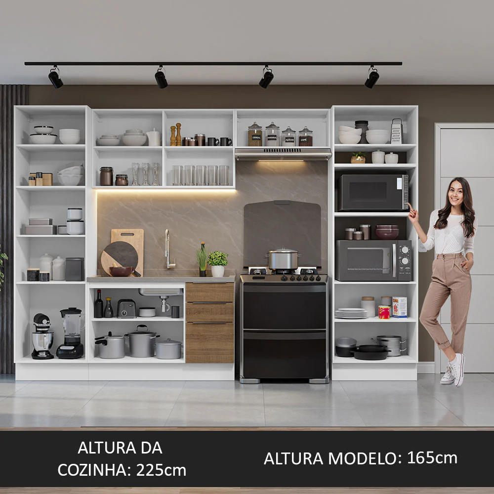 Armário de Cozinha Completa 330cm Branco/Rustic Stella Madesa 02 - Image 5