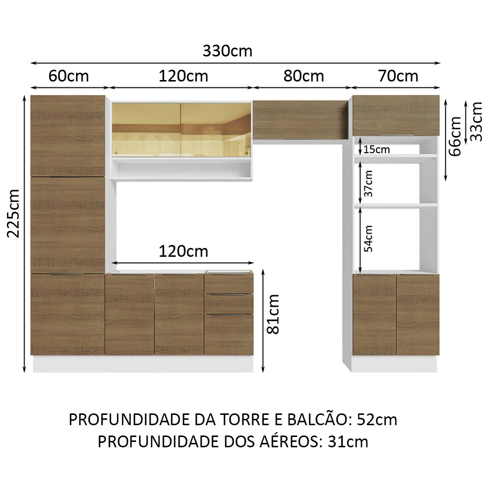 Armário de Cozinha Completa 330cm Branco/Rustic Stella Madesa 03 - Image 3
