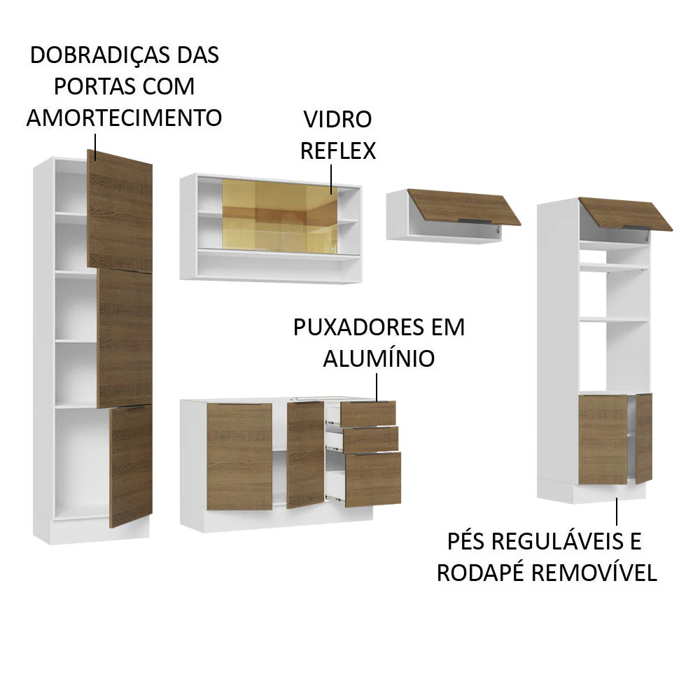 Armário de Cozinha Completa 330cm Branco/Rustic Stella Madesa 03 - Image 4