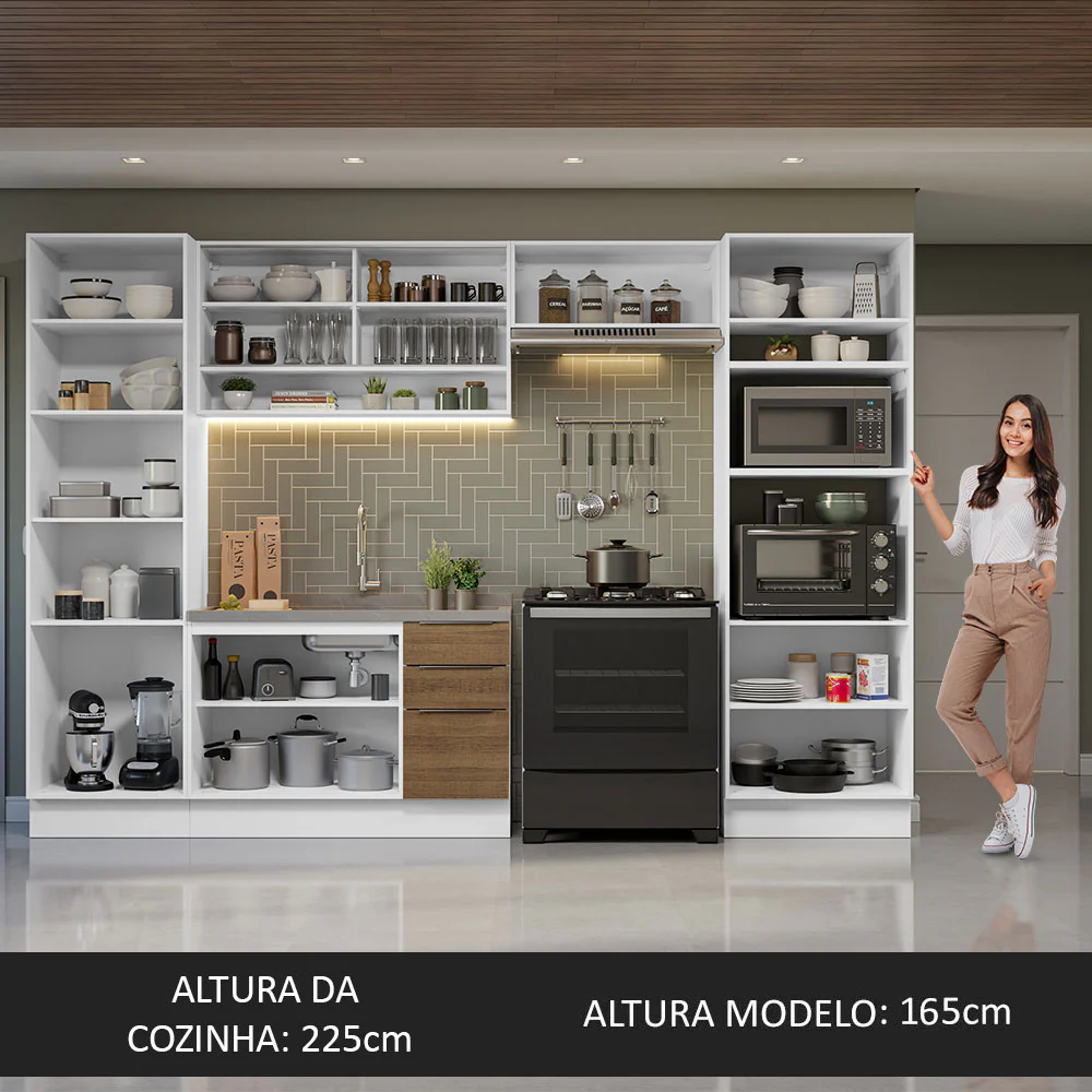 Armário de Cozinha Completa 330cm Branco/Rustic Stella Madesa 03 - Image 5
