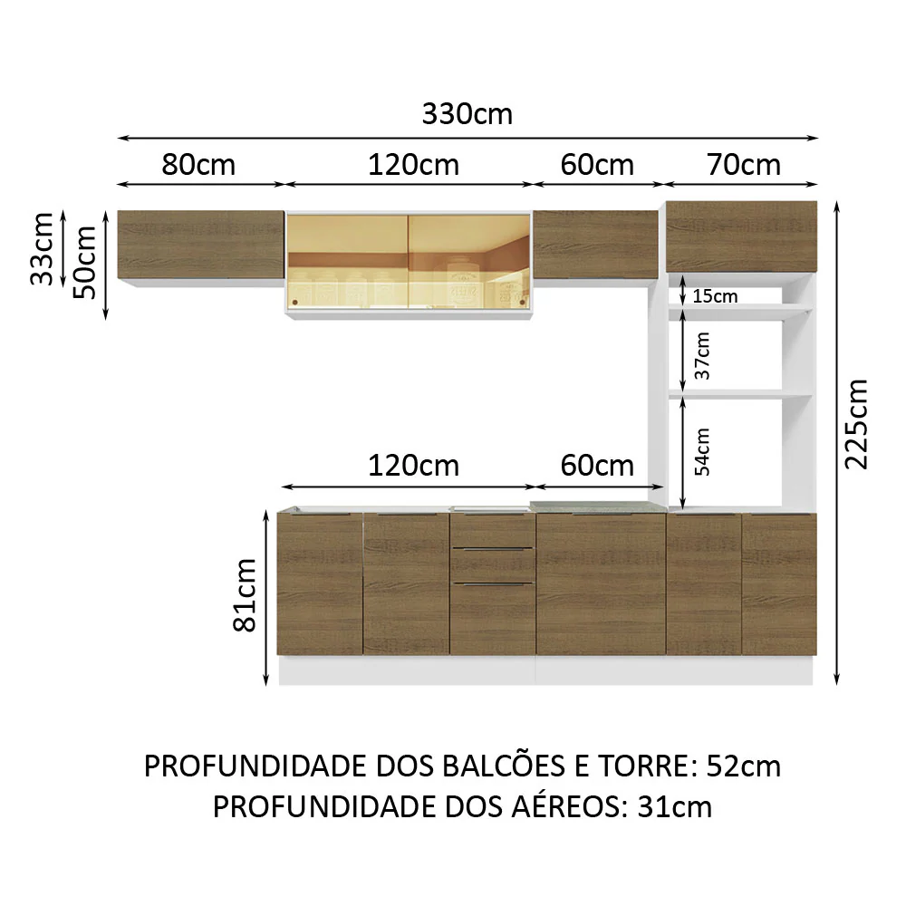 Armário de Cozinha Completa 330cm Branco/Rustic Stella Madesa 04 - Image 3