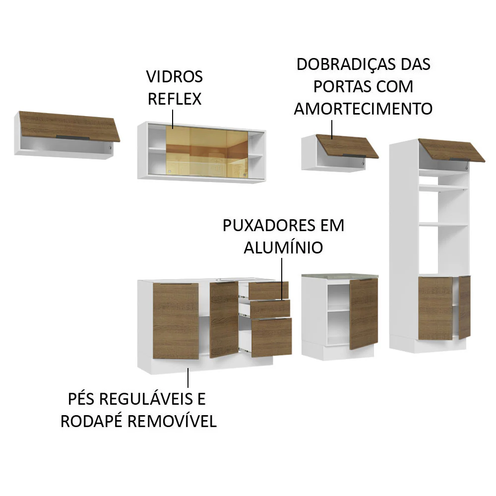 Armário de Cozinha Completa 330cm Branco/Rustic Stella Madesa 04 - Image 4
