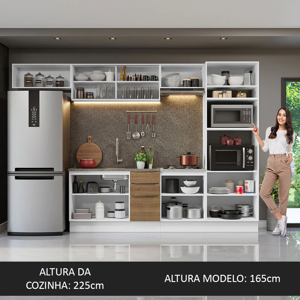 Armário de Cozinha Completa 330cm Branco/Rustic Stella Madesa 04 - Image 5