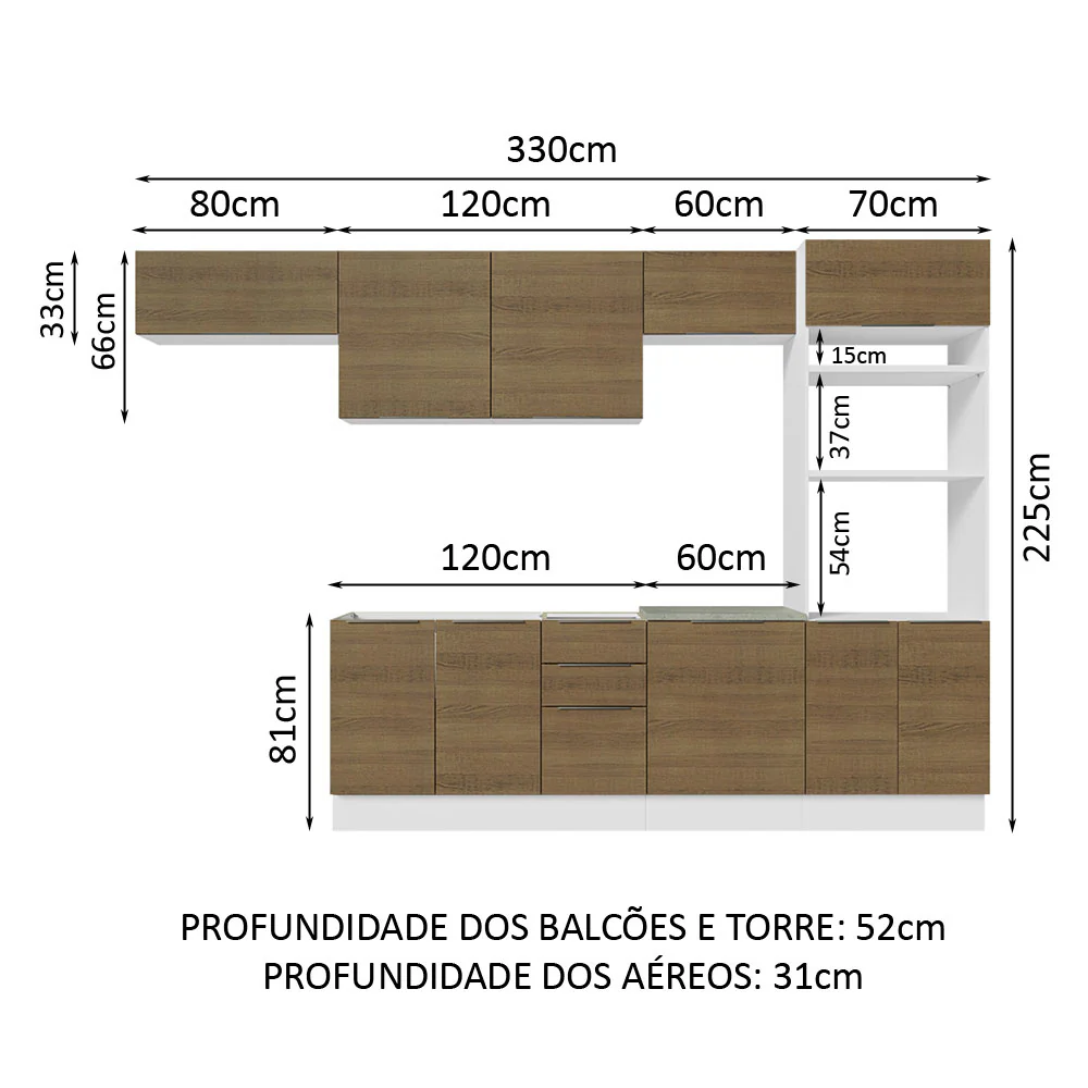 Armário de Cozinha Completa 330cm Branco/Rustic Stella Madesa 05 - Image 3