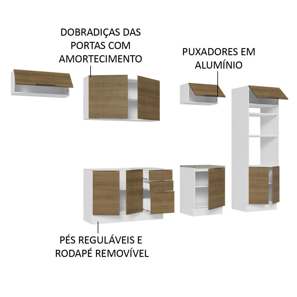 Armário de Cozinha Completa 330cm Branco/Rustic Stella Madesa 05 - Image 4