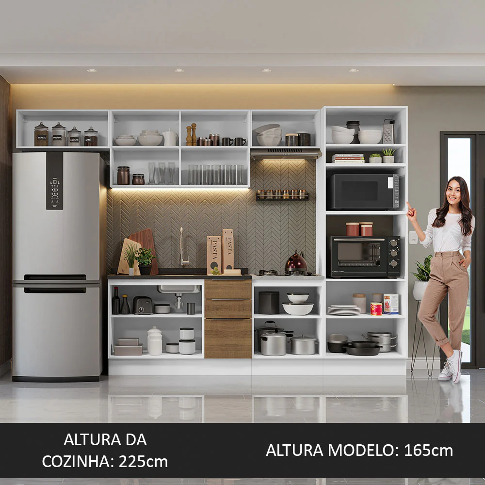 Armário de Cozinha Completa 330cm Branco/Rustic Stella Madesa 05 - Image 5
