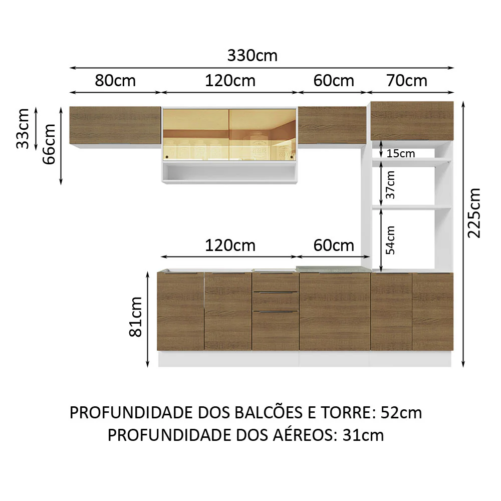 Armário de Cozinha Completa 330cm Branco/Rustic Stella Madesa 06 - Image 3