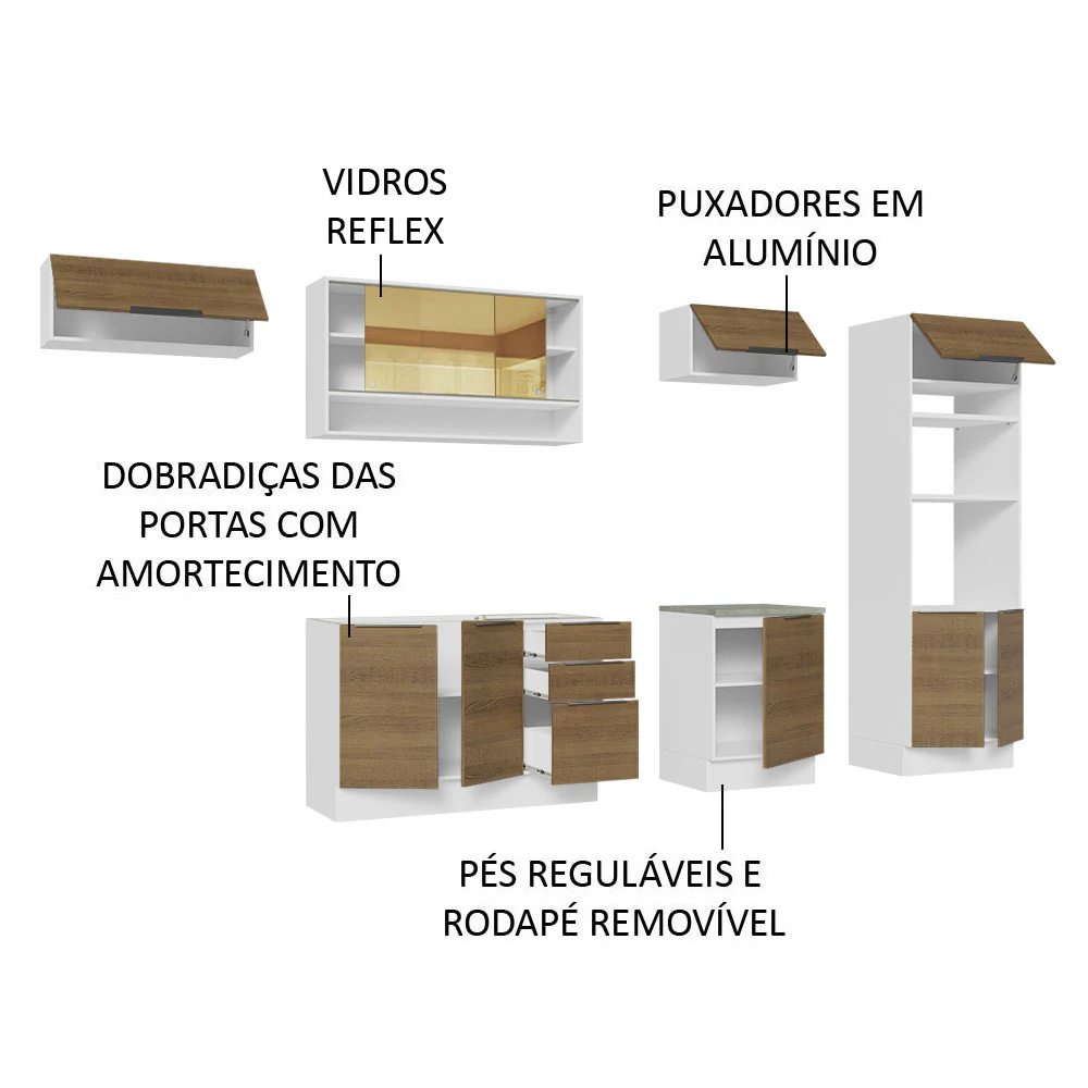Armário de Cozinha Completa 330cm Branco/Rustic Stella Madesa 06 - Image 4