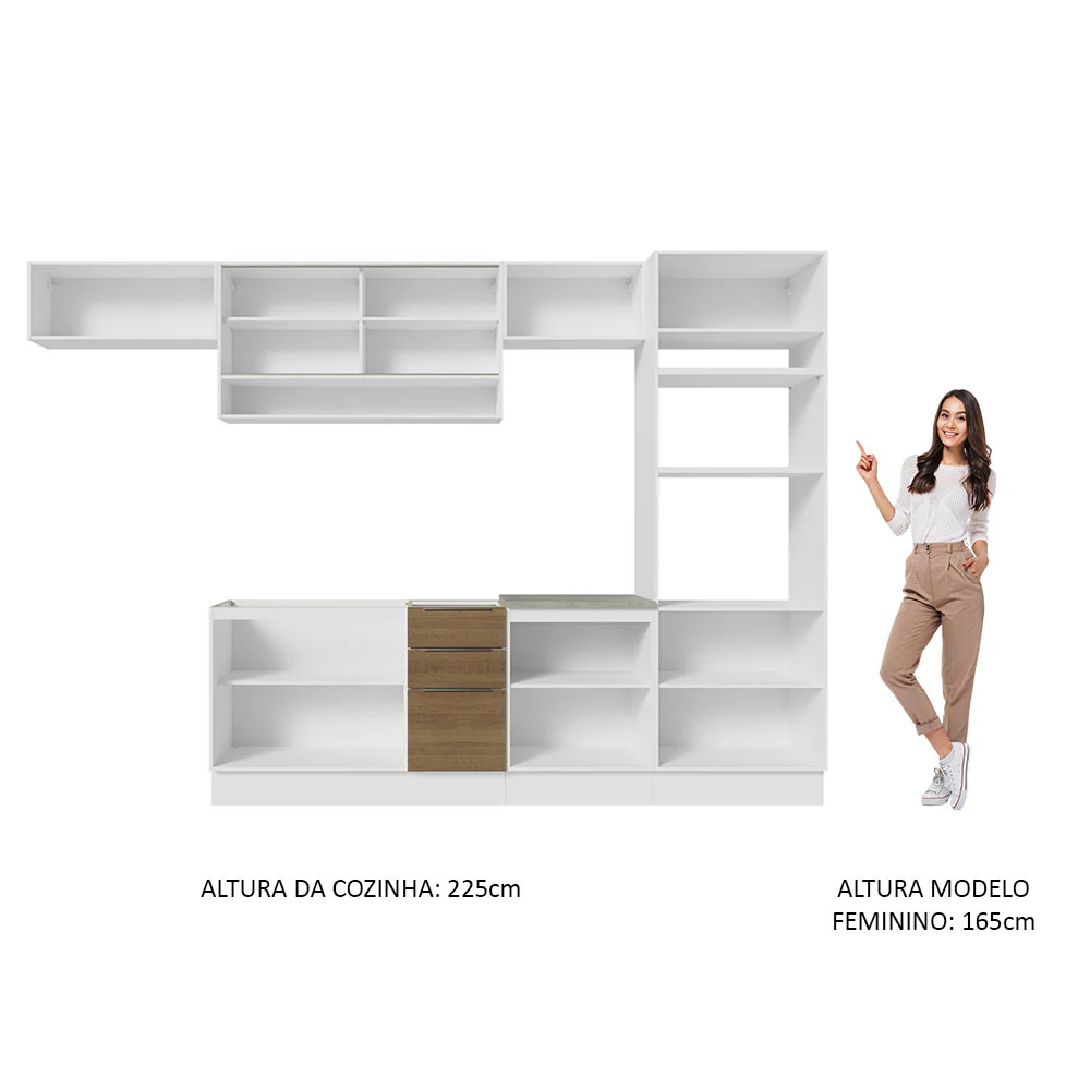 Armário de Cozinha Completa 330cm Branco/Rustic Stella Madesa 06 - Image 5