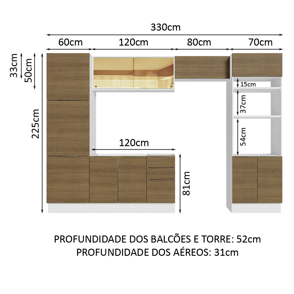 Armário de Cozinha Completa 330cm Branco/Rustic Stella Madesa 07 - Image 3