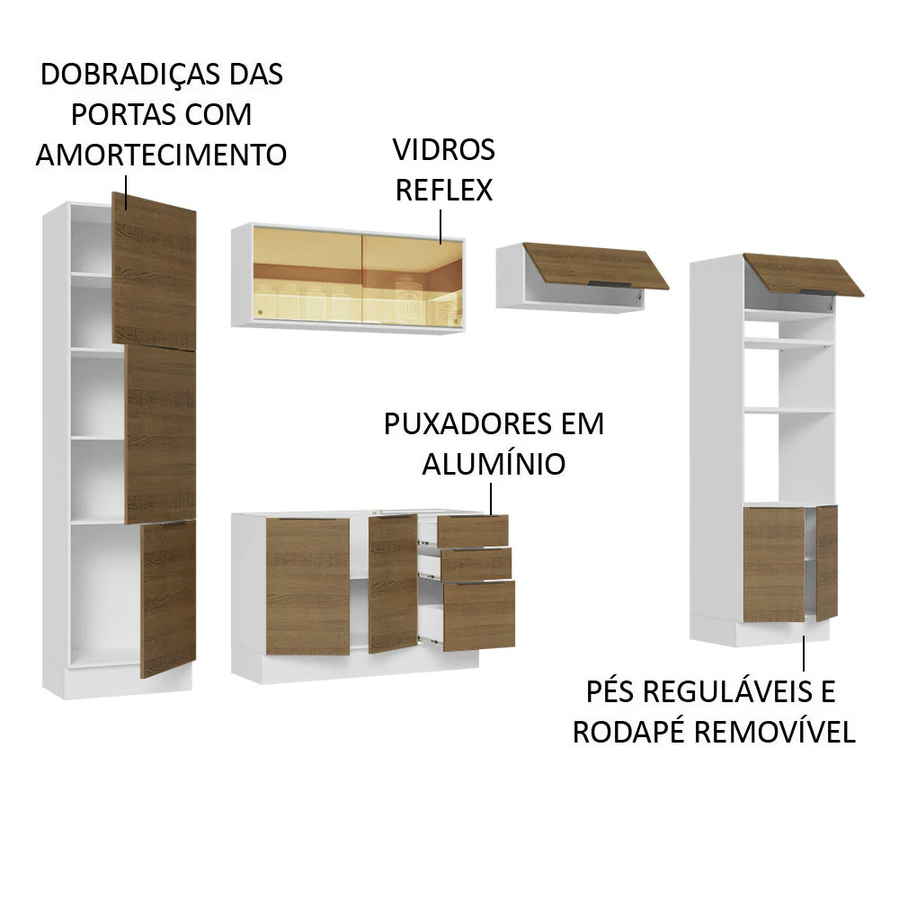 Armário de Cozinha Completa 330cm Branco/Rustic Stella Madesa 07 - Image 4
