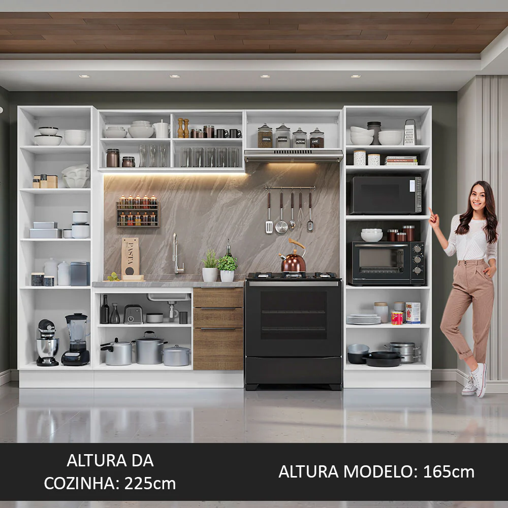 Armário de Cozinha Completa 330cm Branco/Rustic Stella Madesa 07 - Image 5