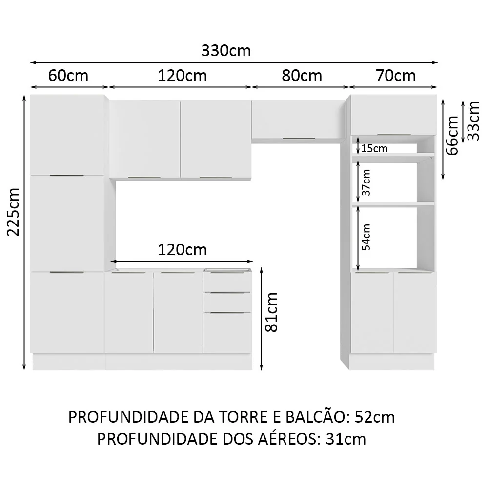 Armário de Cozinha Completa 330cm Branco Stella Madesa 02 - Image 3