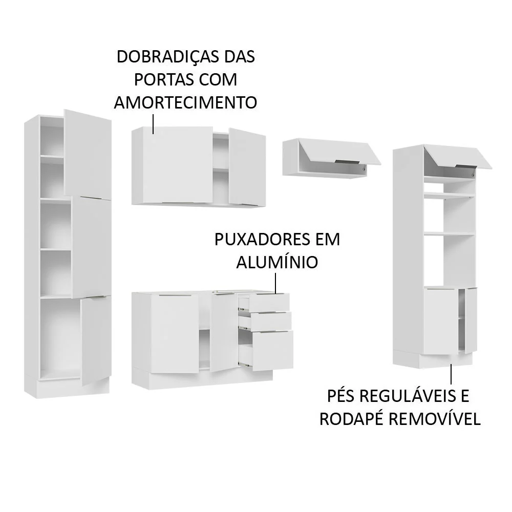 Armário de Cozinha Completa 330cm Branco Stella Madesa 02 - Image 4