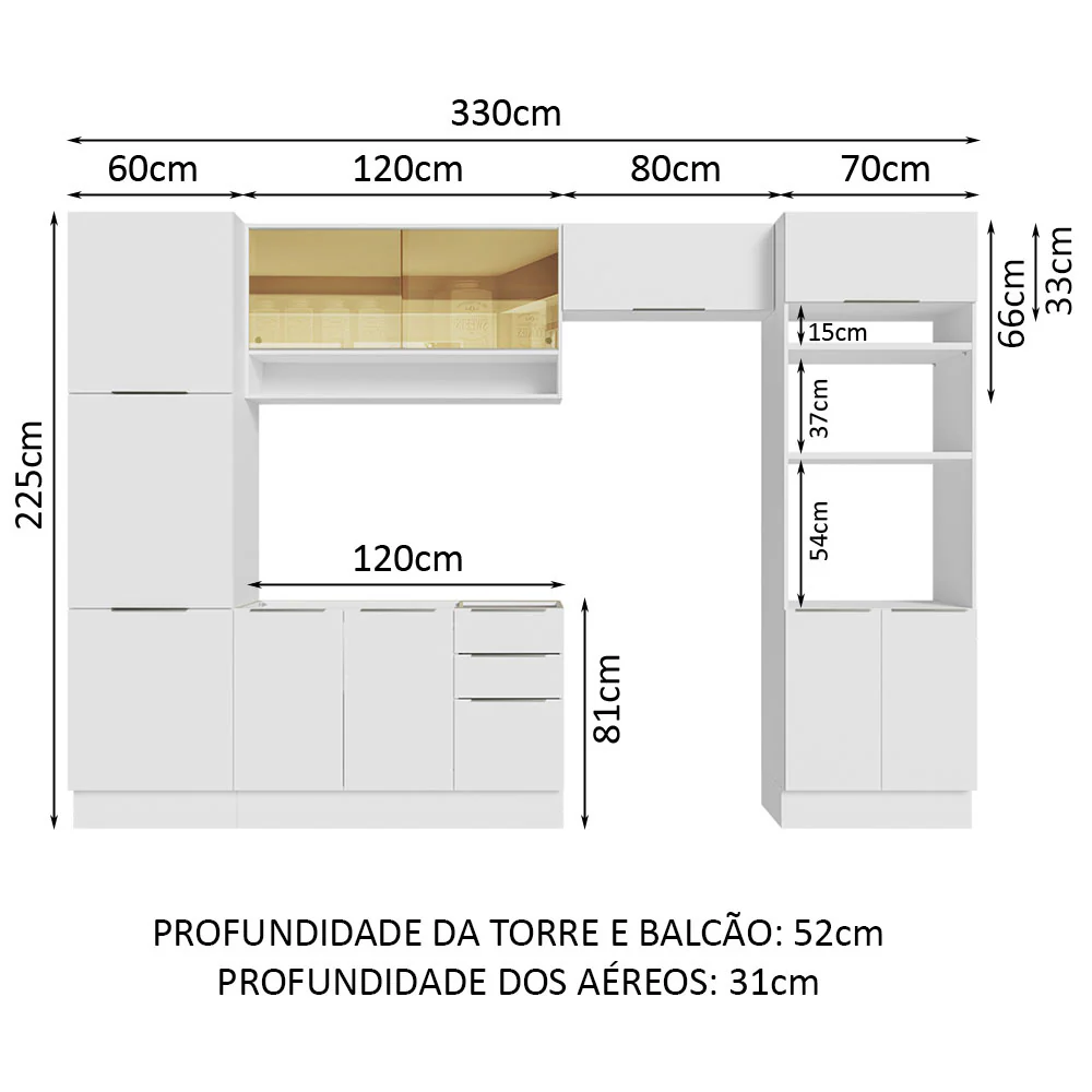 Armário de Cozinha Completa 330cm Branco Stella Madesa 03 - Image 3