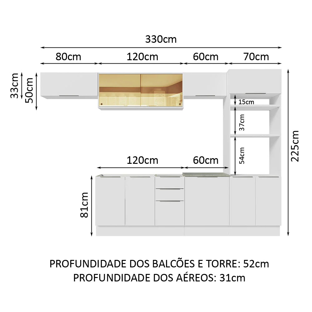 Armário de Cozinha Completa 330cm Branco Stella Madesa 04 - Image 3