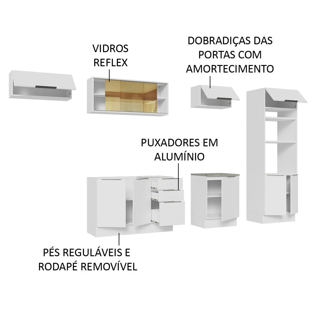 Armário de Cozinha Completa 330cm Branco Stella Madesa 04 - Image 4
