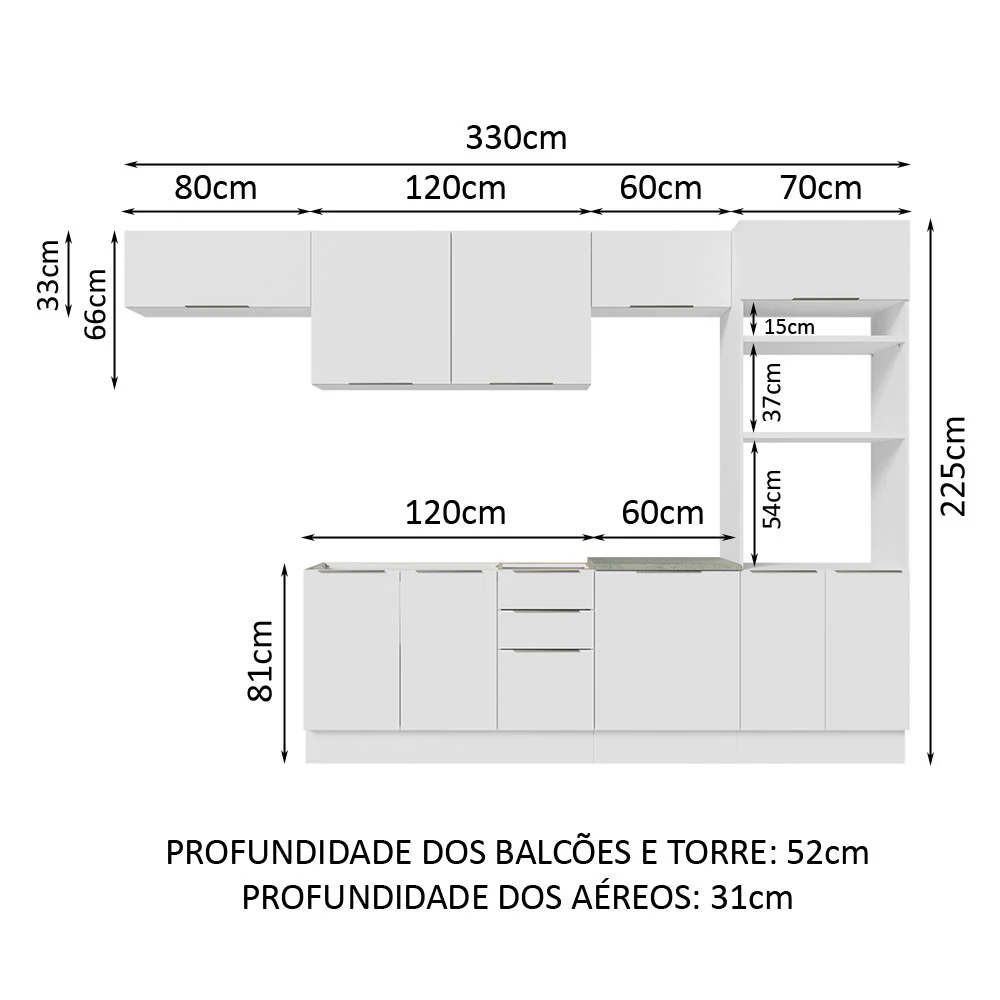 Armário de Cozinha Completa 330cm Branco Stella Madesa 05 - Image 3