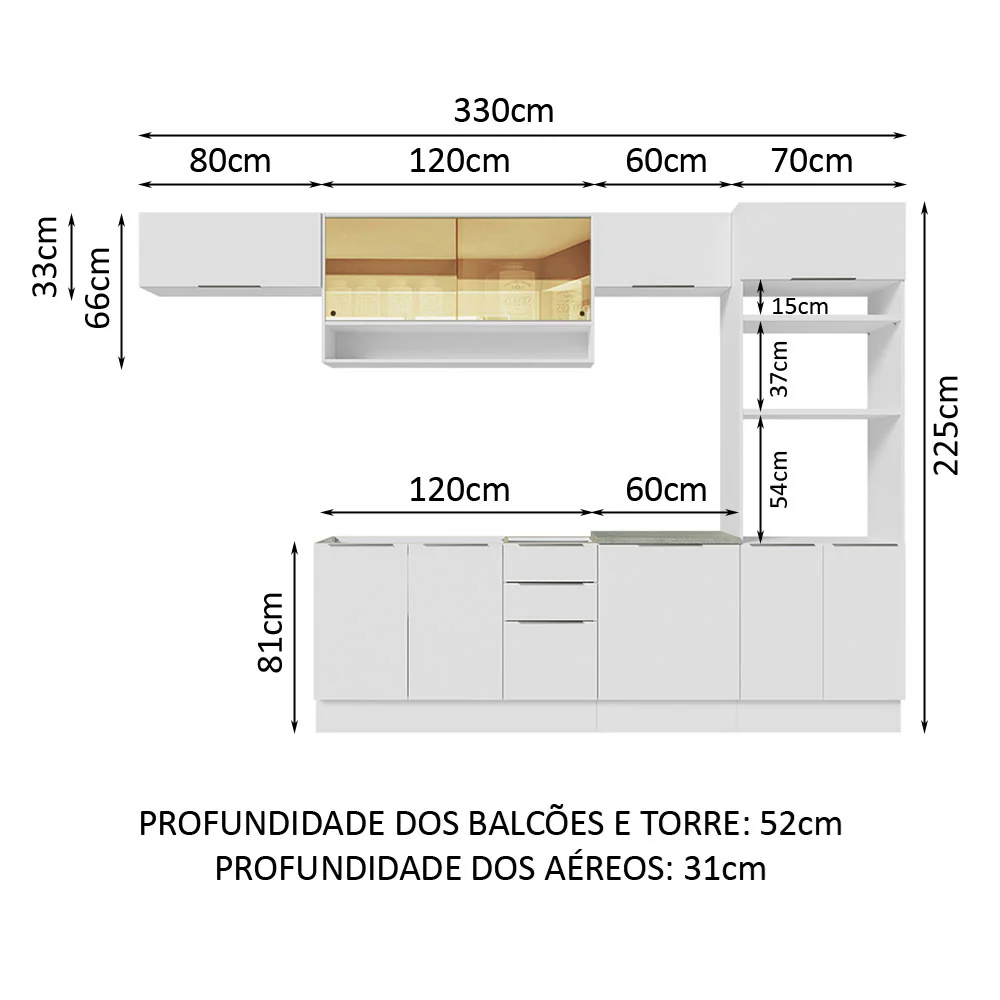 Armário de Cozinha Completa 330cm Branco Stella Madesa 06 - Image 3