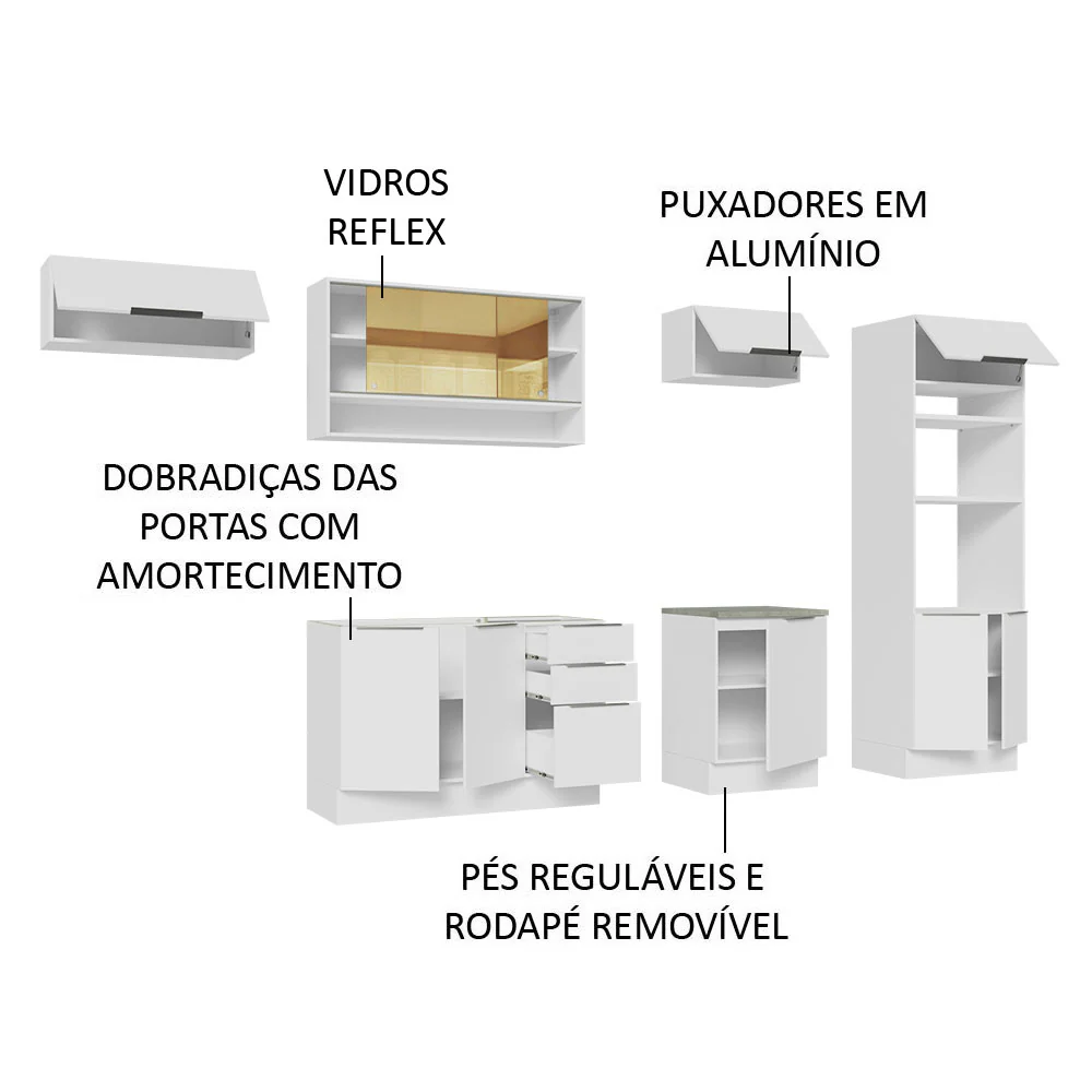 Armário de Cozinha Completa 330cm Branco Stella Madesa 06 - Image 4