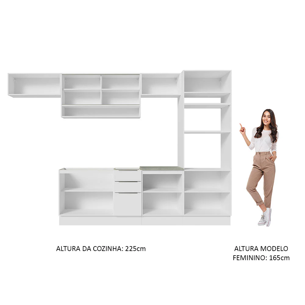 Armário de Cozinha Completa 330cm Branco Stella Madesa 06 - Image 5