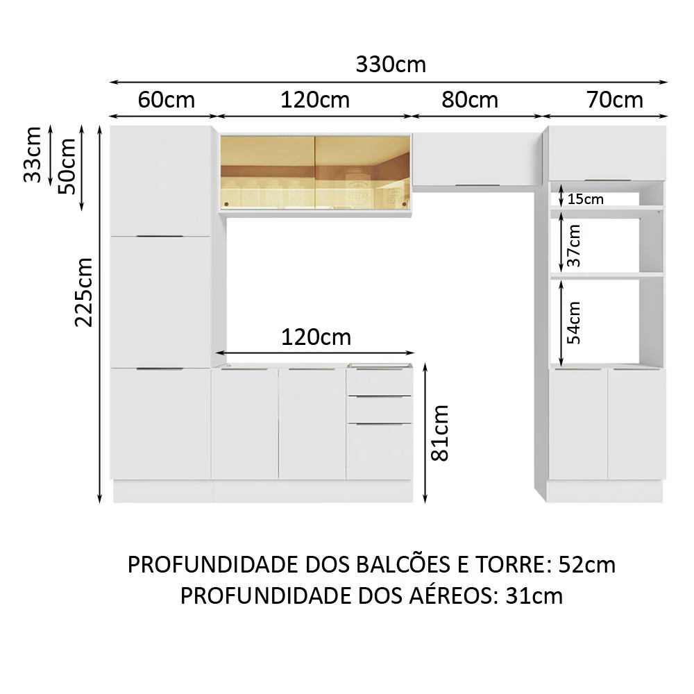Armário de Cozinha Completa 330cm Branco Stella Madesa 07 - Image 3