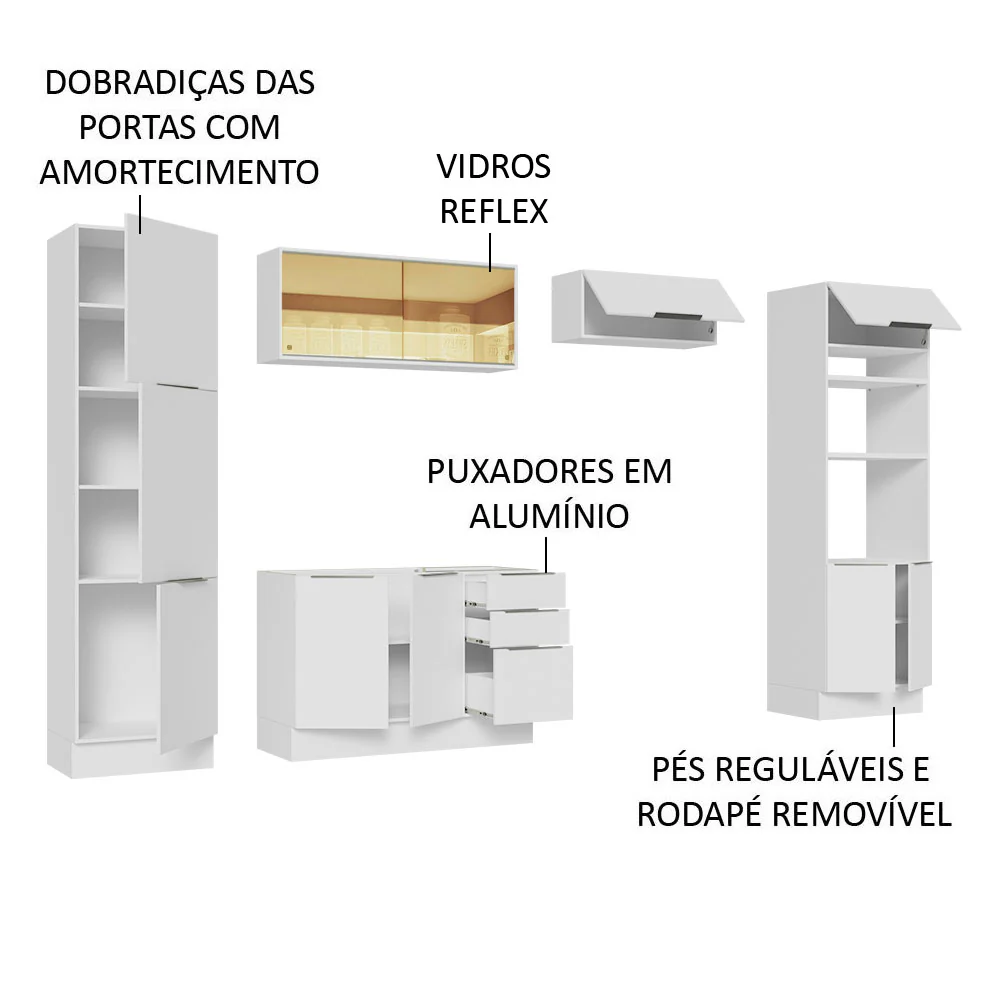 Armário de Cozinha Completa 330cm Branco Stella Madesa 07 - Image 4