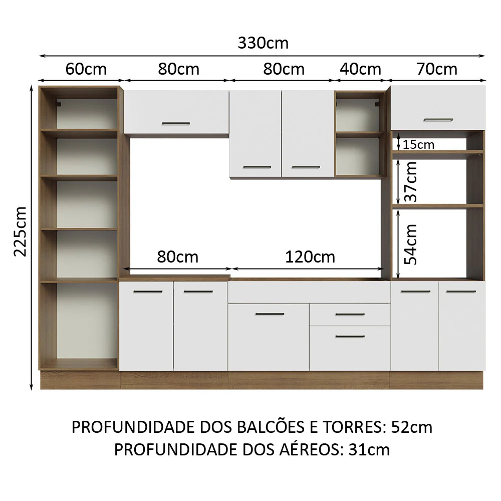 Armário de Cozinha Completa 330cm Rustic/Branco Agata Madesa 02 - Image 3