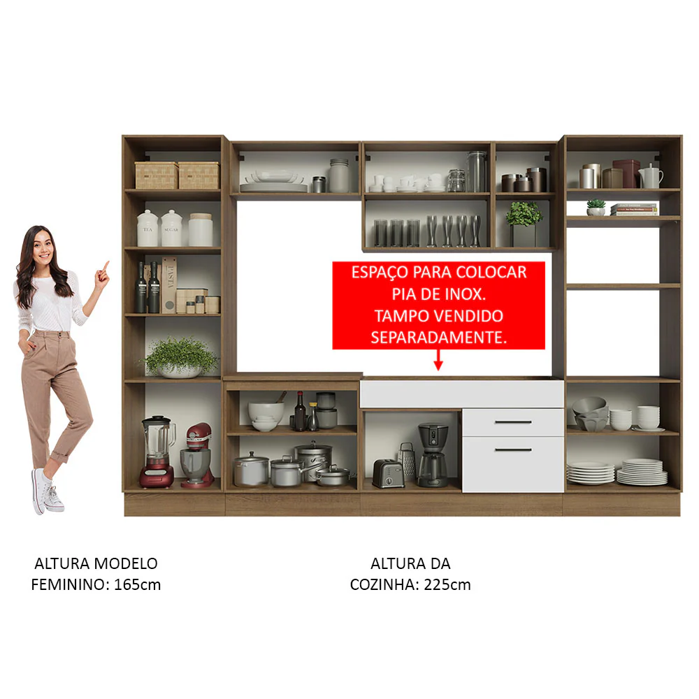 Armário de Cozinha Completa 330cm Rustic/Branco Agata Madesa 02 - Image 5
