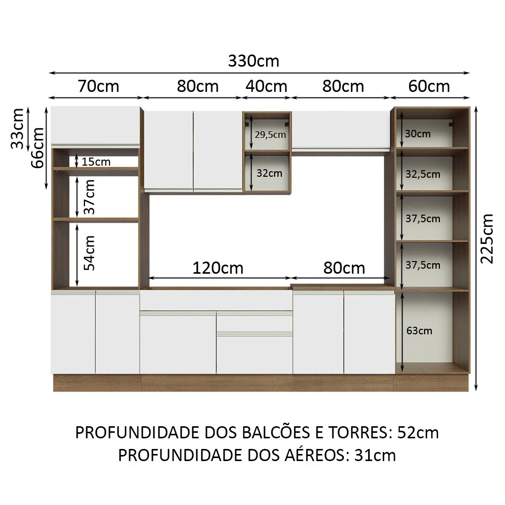 Armário de Cozinha Completa 330cm Rustic/Branco Glamy Madesa 03 - Image 3