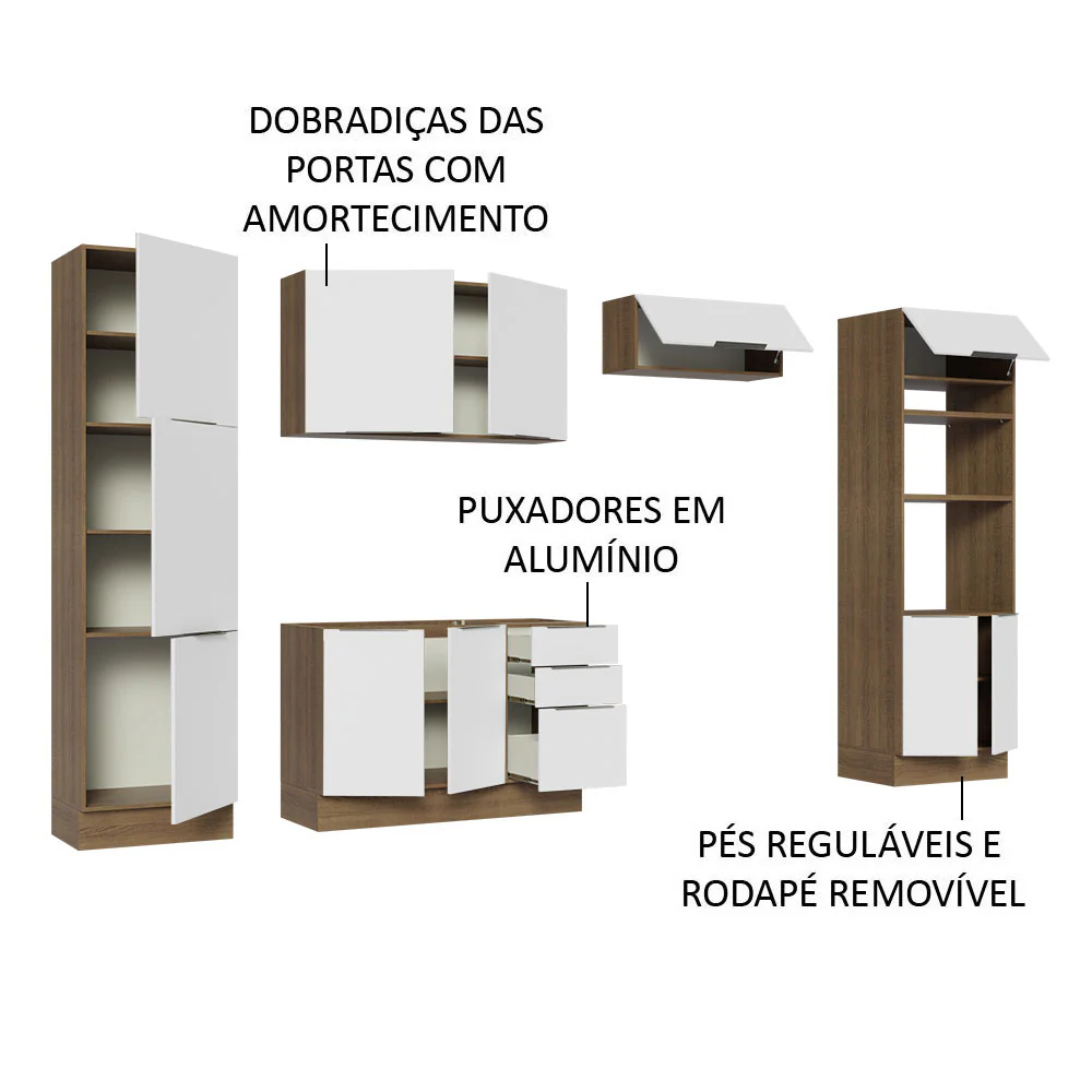 Armário de Cozinha Completa 330cm Rustic/Branco Stella Madesa 02 - Image 4